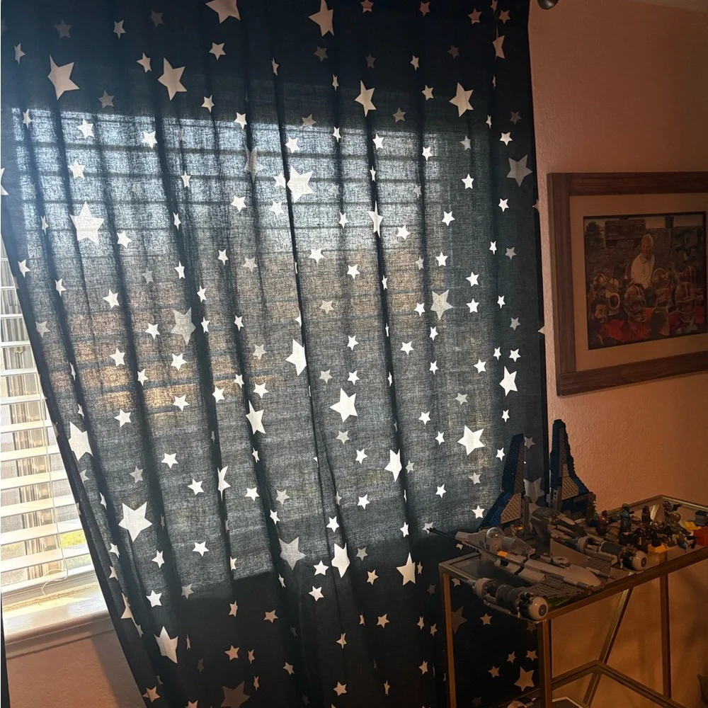 NWT H&M Star Curtain Dark Navy with White Grey Stars One Panel 47 inch x 98 inch